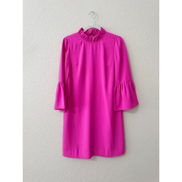 J.Crew Ruffle Mock Neck Bell Sleeve Sheath Dress Bright Fuchsia Size 2 - Picture 3 of 7